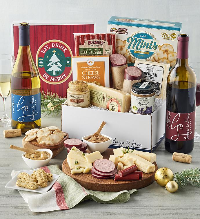 Lucca & Sons Holiday Market Box with Wine - 2 Bottles